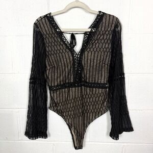 Baevely Bodysuit Flare Sleeves Sheer Crochet Whimsigoth Renfair Vamp Steampunk M